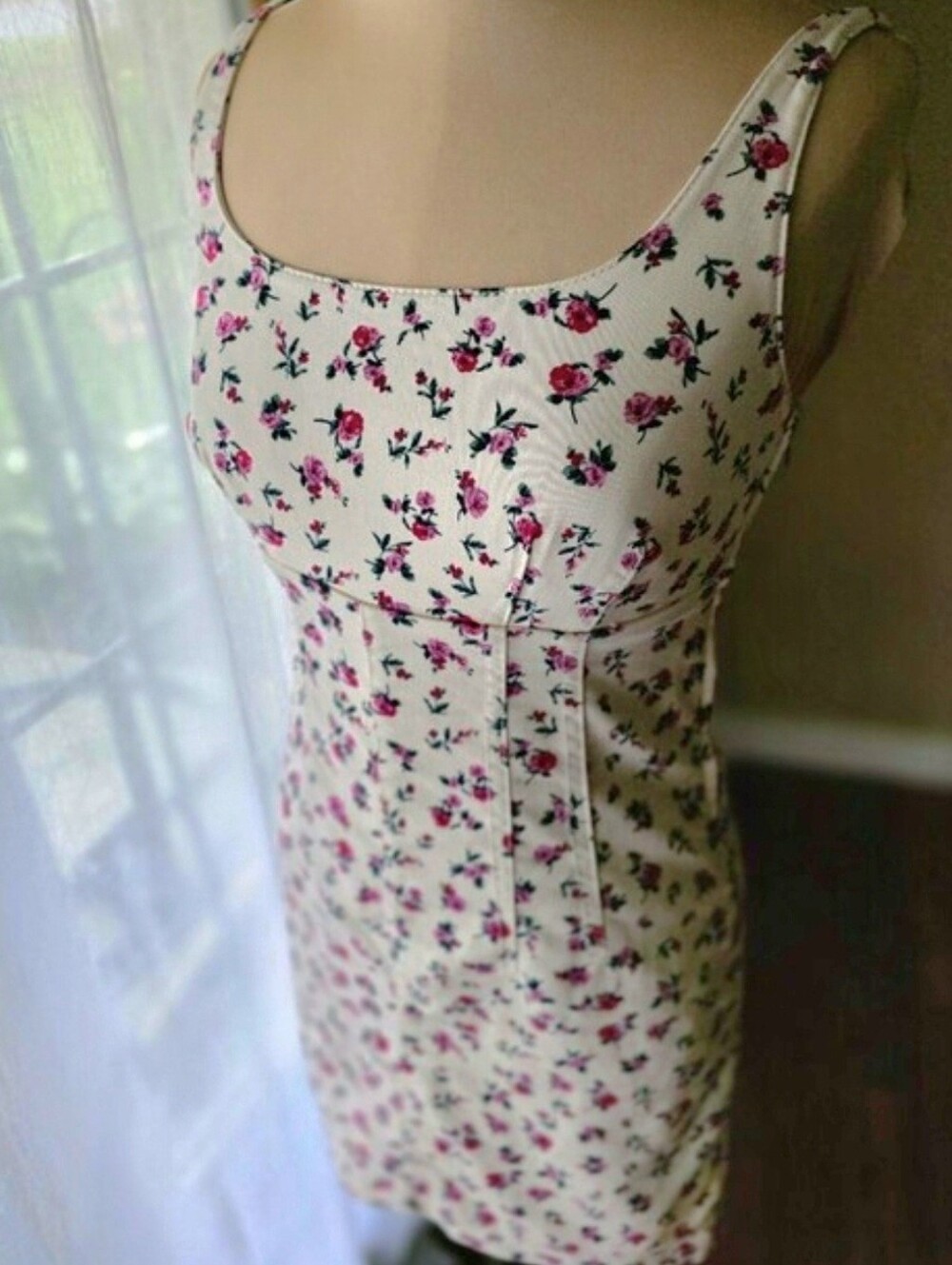 Floral Corset Mini Dress Square Neck Princess Seam Coquette Cottagecore XXS
